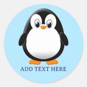 Cute Penguin Cartoon Custom Blue Classic Round Sticker