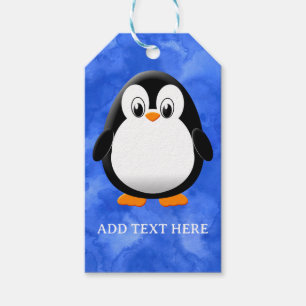 Cute Penguin Cartoon Custom Blue Watercolor Gift Tags