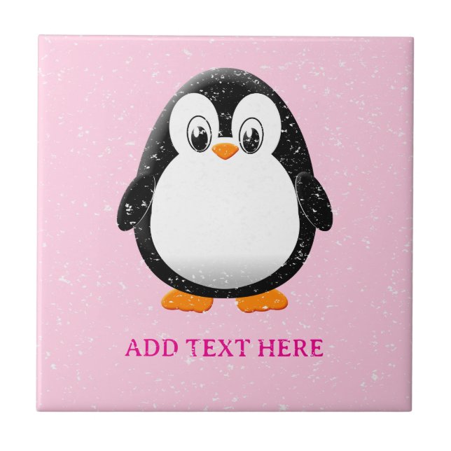 Cute Penguin Cartoon Custom Pink Tile (Front)
