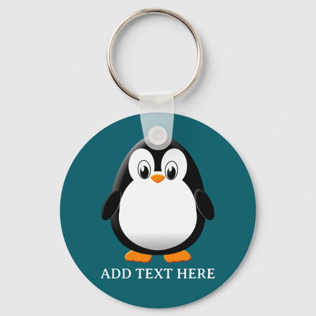 Cute Penguin Cartoon Custom Teal Key Ring (Front)