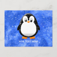 Cute Penguin Cartoon Custom Winter Blue Watercolor
