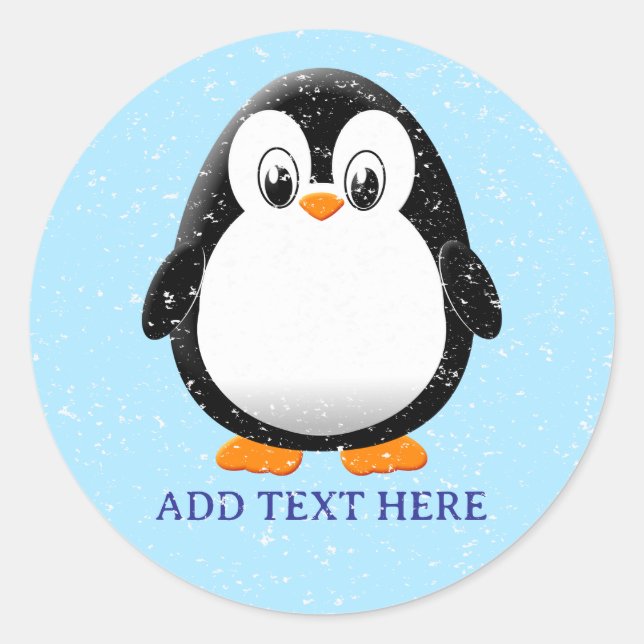 Cute Penguin Cartoon Custom Winter Classic Round Sticker (Front)