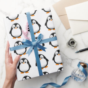 Cute Penguin Cartoon Custom Winter White Wrapping Paper