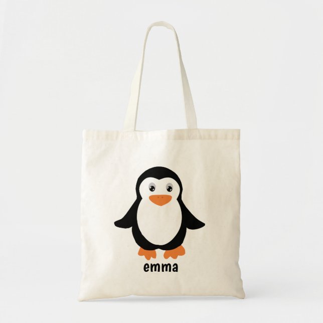 cute Penguin cartoon Custom your Name or text  Tote Bag (Front)