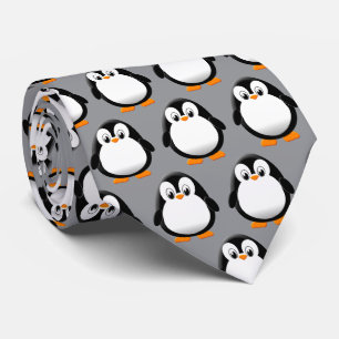 Cute Penguin Cartoon Grey Tie