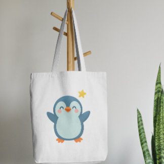 Cute Penguin Cartoon Kids Sticker Tote Bag