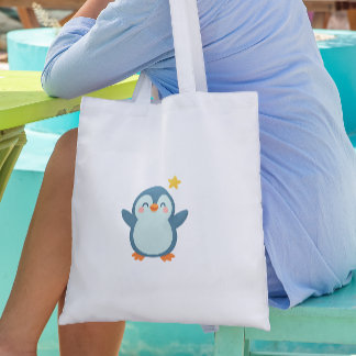 Cute Penguin Cartoon Kids Sticker Tote Bag