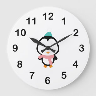 Cute penguin cartoon large clock