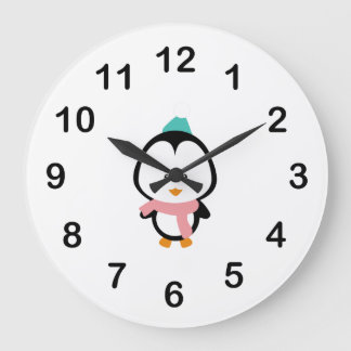 Cute penguin cartoon large clock