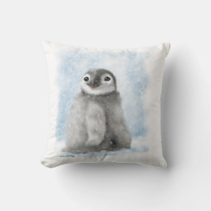Cute Penguin Chick in the Snow Cartoon Cushion