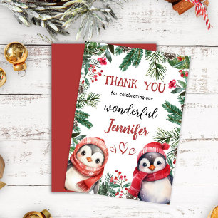 Cute Penguin Christmas 2° Birthday Thank You Card