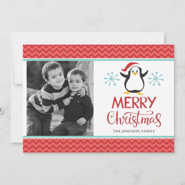 Cute Penguin Christmas/Holiday Photo Card (Front)