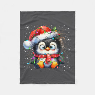 Cute Penguin Christmas Lights Penguins Lover Girls Fleece Blanket