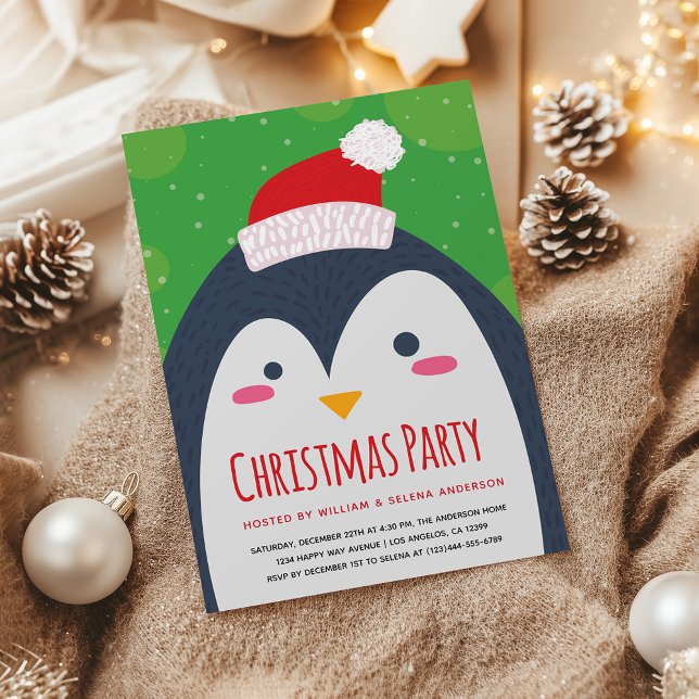 Cute Penguin Christmas Party Invitation (Creator Uploaded)