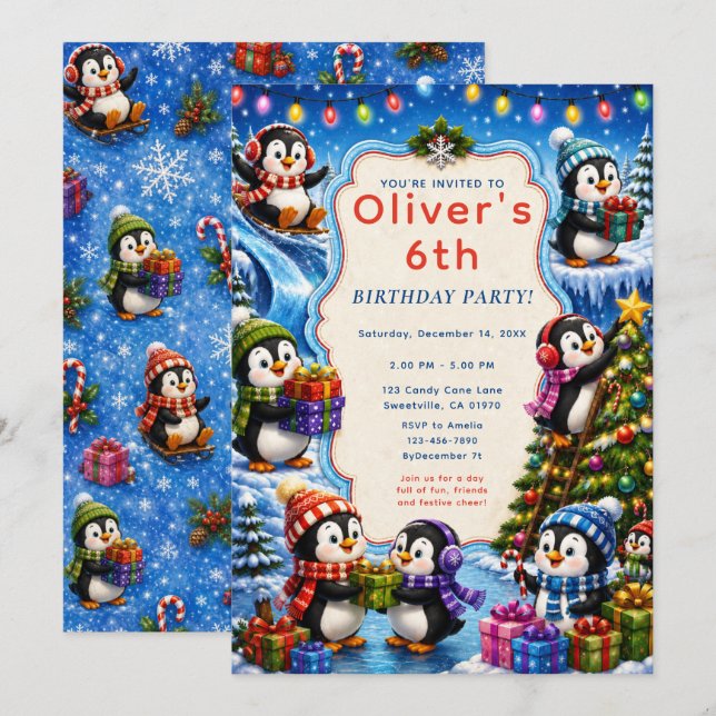Cute Penguin Christmas Party Invitation (Front/Back)