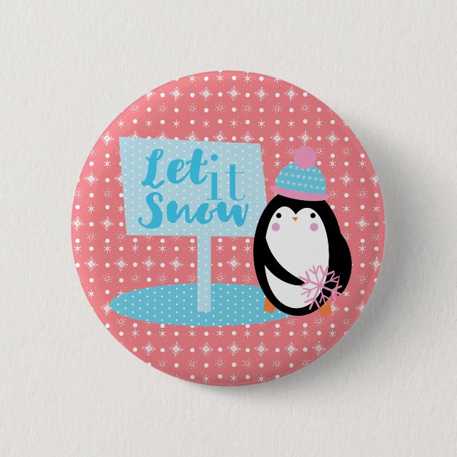 Cute Penguin Christmas Snowflakes 6 Cm Round Badge (Front)