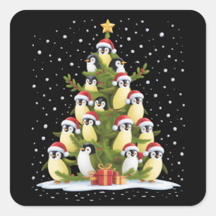 Cute Penguin Christmas Tree Funny Holiday Square Sticker