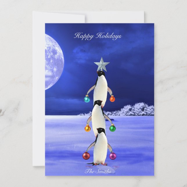 Cute Penguin Christmas Tree Greeting Card (Front)