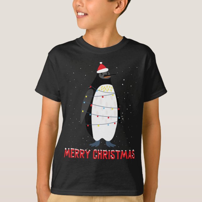 Cute penguin Christmas Tree Lights T-Shirt (Front)