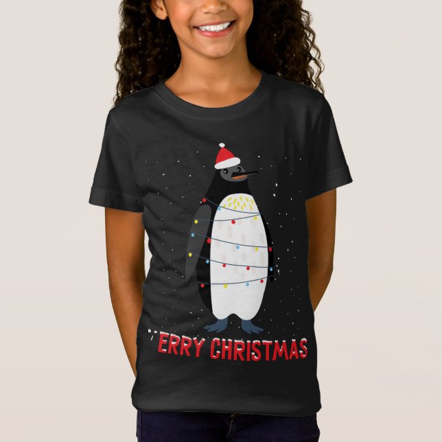 Cute penguin Christmas Tree Lights T-Shirt (Front)
