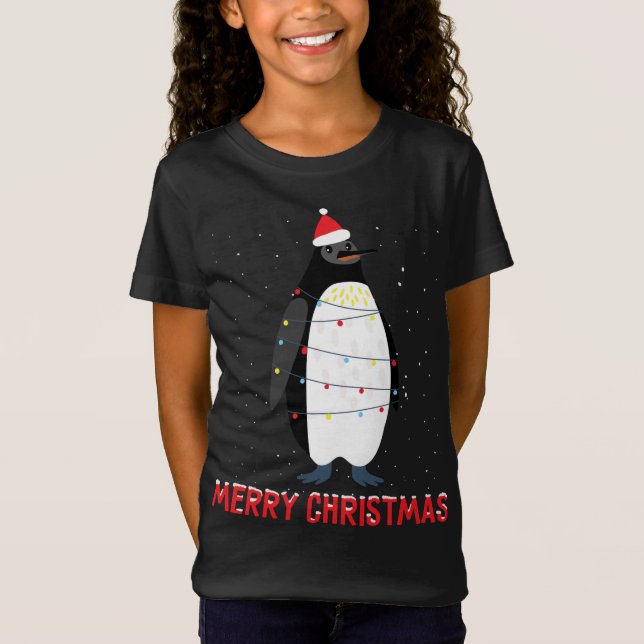 Cute penguin Christmas Tree Lights T-Shirt (Front)