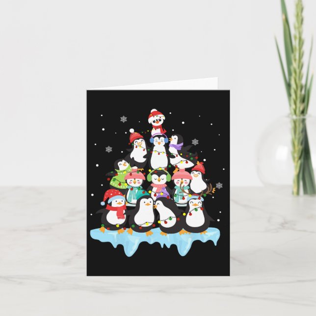 Cute Penguin Christmas Tree Penguin Lover Xmas  Card (Front)