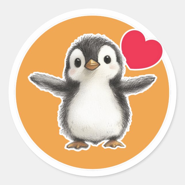 Cute Penguin Classic Round Sticker (Front)
