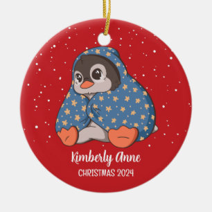 Cute Penguin Cosy Christmas Snowy Winter Holiday Ceramic Tree Decoration