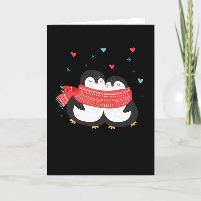 Cute Penguin Couple Christmas Winter Love Card (Front)