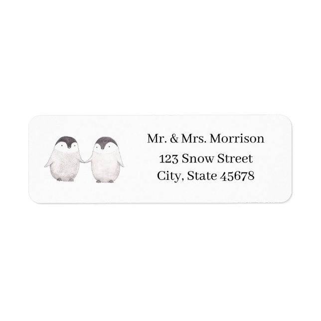 Cute Penguin Couple Custom Mailing Return Address (Front)