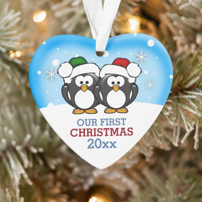Cute Penguin Couple First Christmas Ornament (Tree)