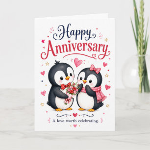 Cute Penguin Couple Happy Anniversary Card