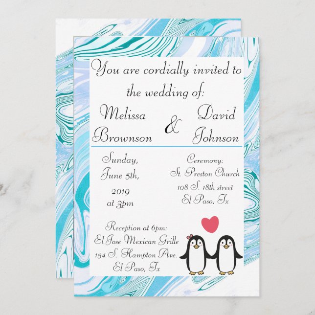 Cute Penguin Couple Wedding Invitation (Front/Back)