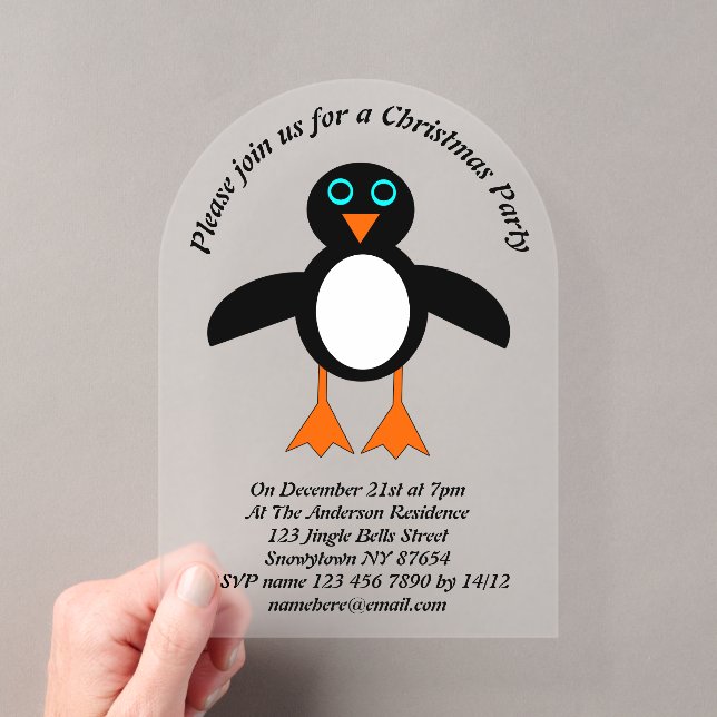 Cute Penguin Custom Acrylic Invitations (Insitu (Handheld))