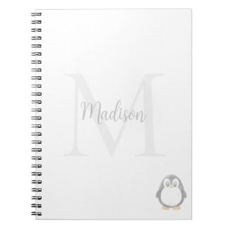 Cute Penguin Custom Name Initial  Notebook