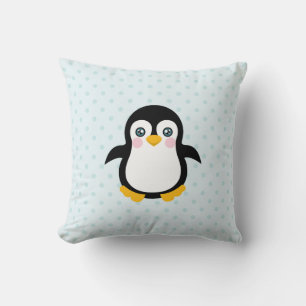 Cute Penguin Design Blue Polka Dot Background Cushion