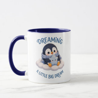Cute Penguin Dreaming A Little Big Dream Blue Coff Mug