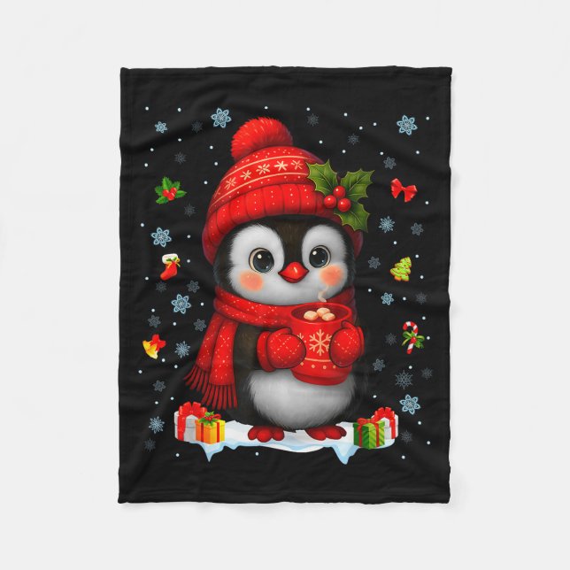 Cute Penguin Drink Hot Cocoa Christmas Xmas Men Wo Fleece Blanket (Front)