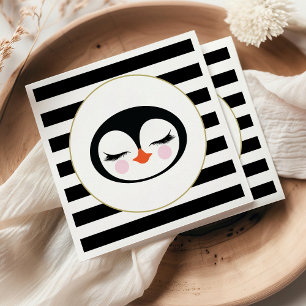 Cute Penguin Face Black and White Striped Party Napkin
