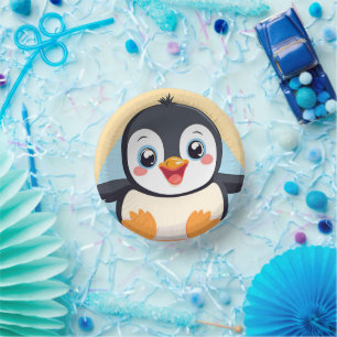 Cute Penguin Face safari zoo jungle Birthday Party Paper Plate