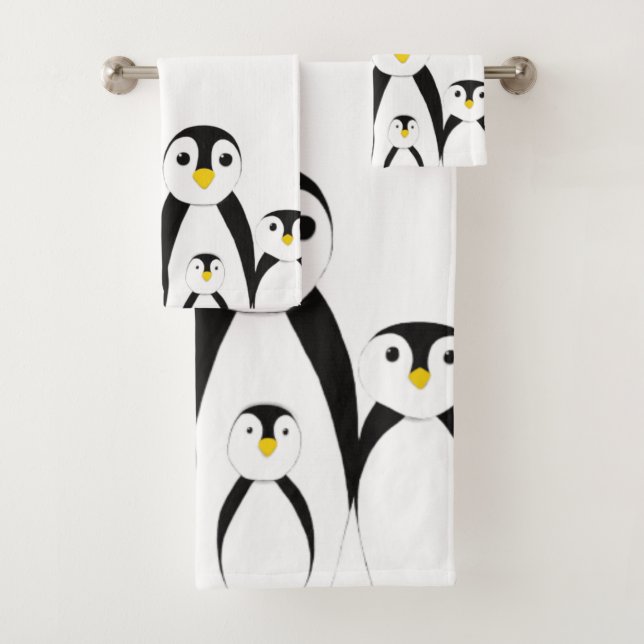 Cute Penguin Family Bath Towel Set (Insitu)