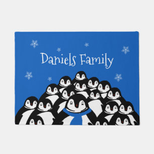 Cute Penguin Family Christmas Personalised Doormat