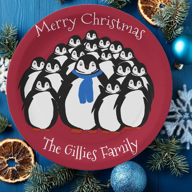 Cute Penguin Family  Merry Christmas Party Plates (Creator Uploaded)