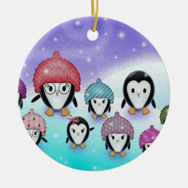 Cute Penguin Family Ornament (Front)