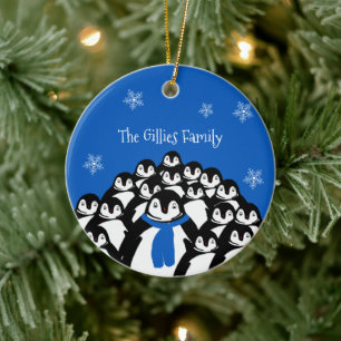 Cute Penguin Family Personalised Ceramic Tree Decoration