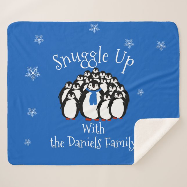 Cute Penguin Family Personalized  Sherpa Blanket (Front (Horizontal))
