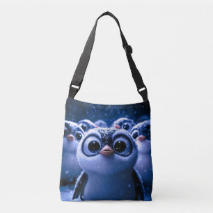 Cute Penguin Family Snowy Winter Night Crossbody Bag