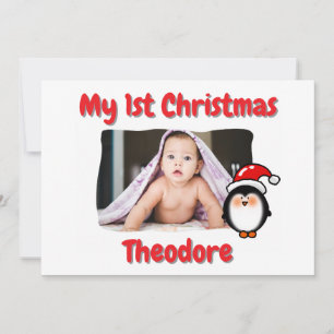 Cute Penguin First Christmas Personalised Baby Holiday Card