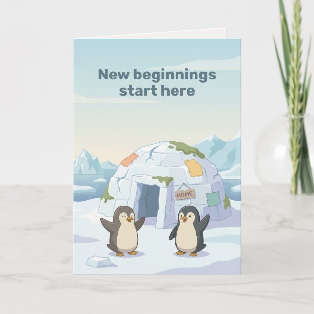 Cute Penguin First Igloo | New Beginnings Card (Front)