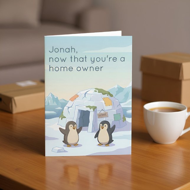 Cute Penguin First Igloo | New Home Owner Card (Lifestyle Shot (personalised))